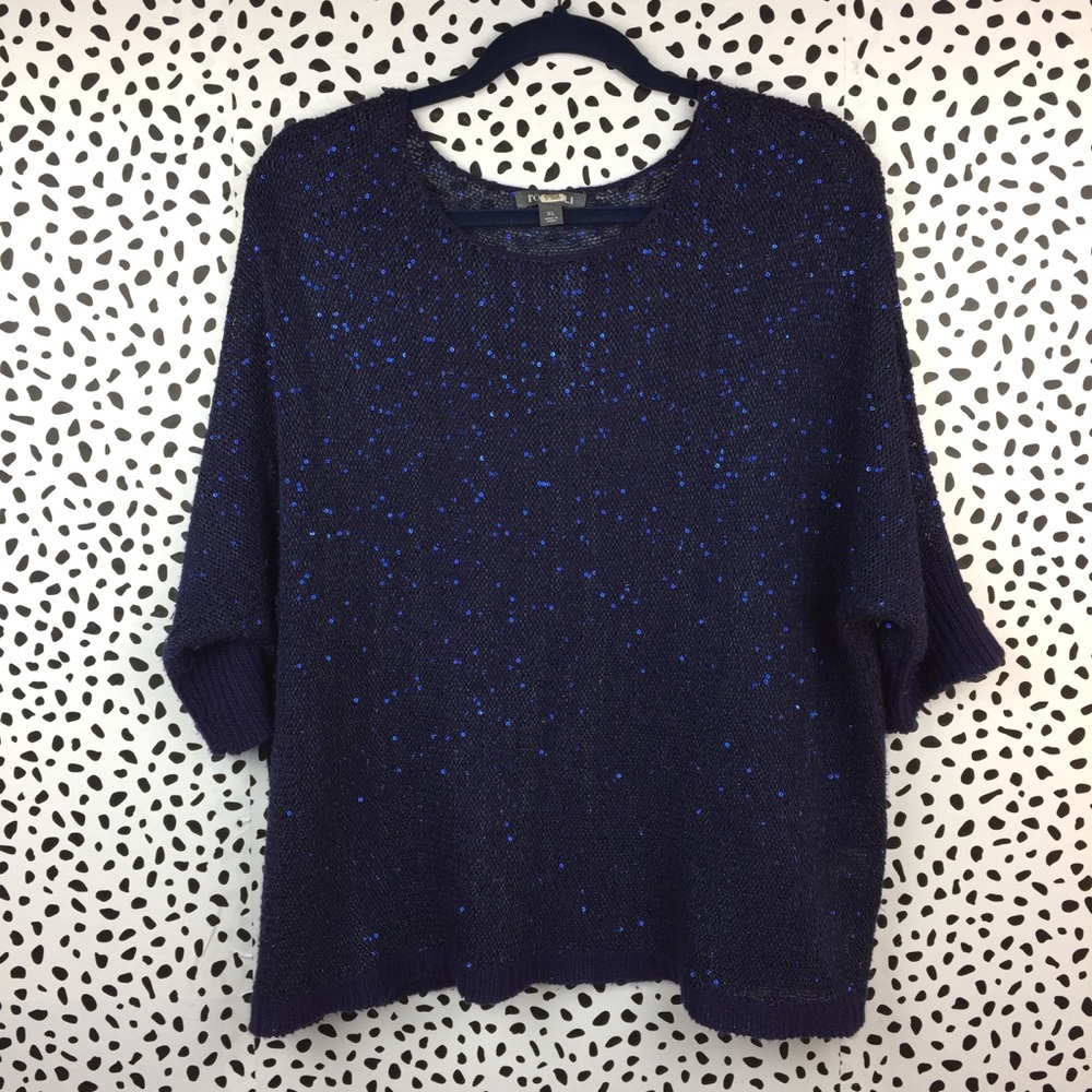 Roz & Ali Navy Blue Sequin Sweater Size XL